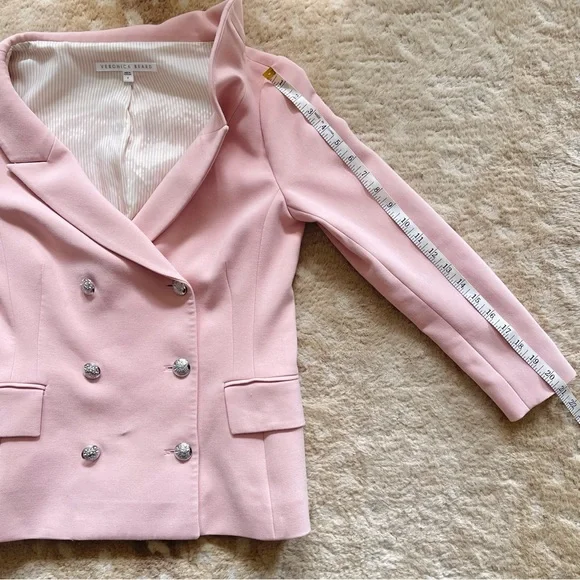 Veronica Beard Frayne Double-Breasted Crepe Low Shoulder Blazer Baby Pink Size 4